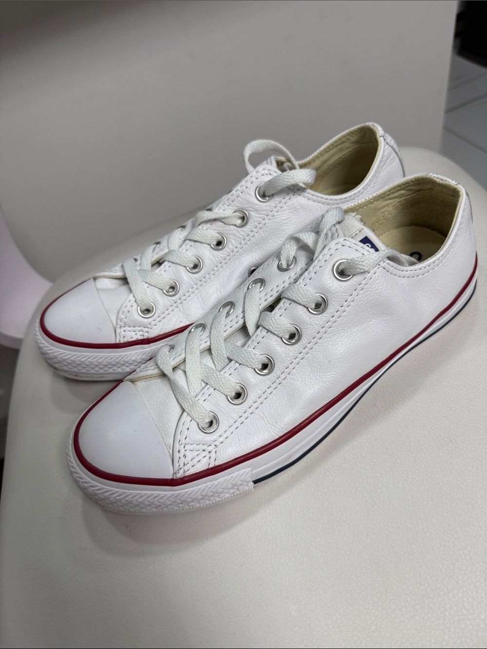 Converse White Low-Top Sneakers with Red Stripe